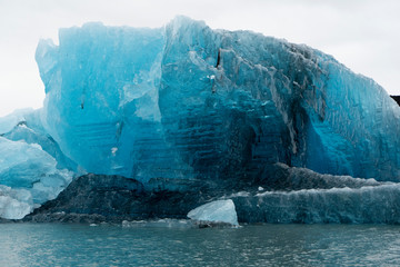 Icebergs in Jökulsárlón, the glacial lake in southeast Iceland, on the edge of Vatnajökull...