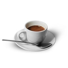 cup of hot espresso in white background
