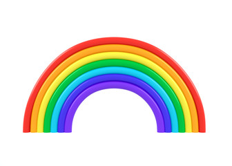 Multicolored Cartoon plastic rainbow on a white background, 3D rendering.