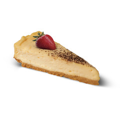 piece of cheesecake whith strawberry on white background