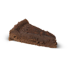 piece of chocolate cake on white background
