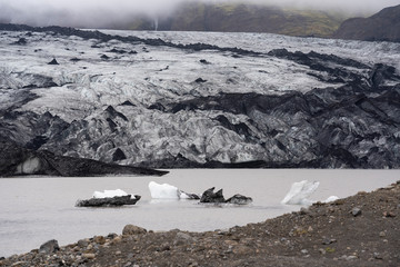 Sólheimajökulll glacier and lagoon, inside Katla Geopark, Iceland