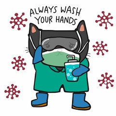 Cat wear protection cloth from virus, always wash your hands cartoon vector illustration