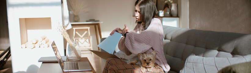 Hispanic female working from home, checking documents, making notes. Stay home, quarantine remote work