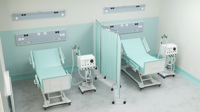 Klinik mit Beatmungsgeräten für Covid-19 Patienten