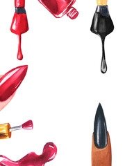  watercolor set manicure, beauty salon, nails, nail polish, frieze, drip brushes on an isolated white background