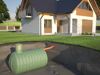 Undenground septic tank and house -  3d Illustration - obrazy, fototapety, plakaty