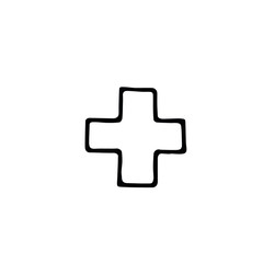 medical cross hand drawn in doodle style. Scandinavian simple monochrome. icon, sticker, postcard, poster. single element, symbol, health, medicine protection