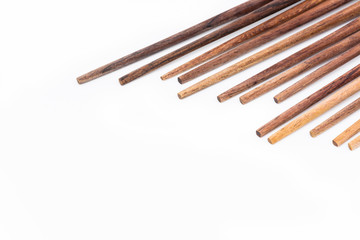 Isolated of Wooden chopsticks arrange on white background