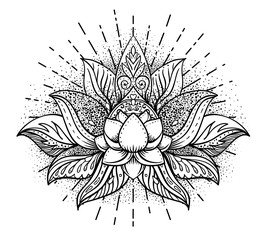 Black and white butterfly over sacred geometry sign, isolated vector illustration. Tattoo sketch. Mystical symbols and insects. Alchemy, occultism, spirituality, coloring book. Hand-drawn vintage.