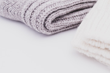 natural wool socks close up on a white background