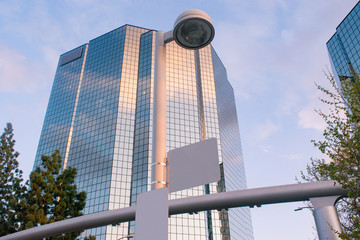 modern building with blue sky and clouds