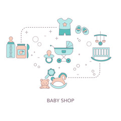 Concept of Baby shop with baby item icons.