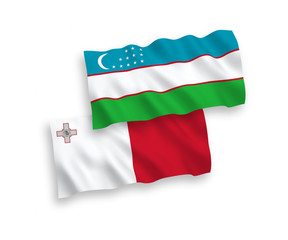 Flags of Malta and Uzbekistan on a white background