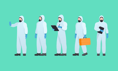 Medical staff in hazmat suit working in the quarantine area. The topic is relevant for concepts with epidemic of coronavirus in China, USA, Europe, Italy, Germany, Spain, France and around the world.