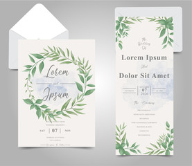 Fototapeta na wymiar Editable wedding invitation card set template with Elegant Foliage