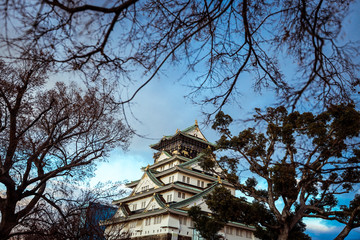 Spectacular View to the Sunset near Osaka Castle, Japan