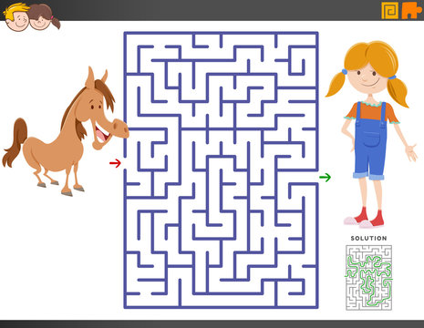 maze game with cartoon girl and pony