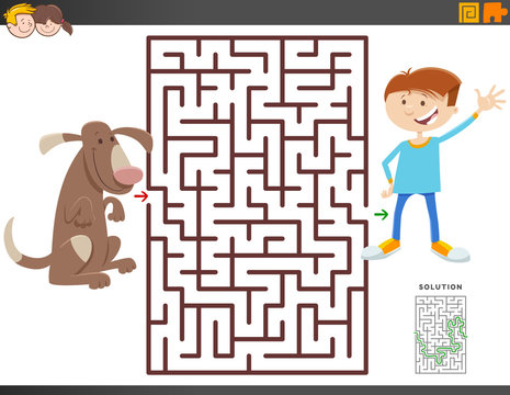 maze game with cartoon boy and dog