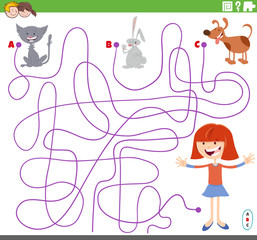 maze game with girl and pet characters