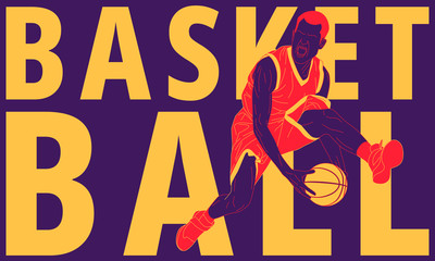 Illustration of basketball player in action. Isolate background.