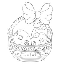 Easter basket with bow and eggs coloring book