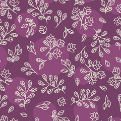 Abstract seamless pattern with flowers on a maroon backgrounded