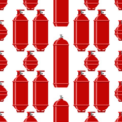 Red Gas Tank Seamless Pattern Isolated on White Background. Metallic Cylynder Container for Propane.