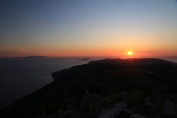 Landscape of Paklinski islands, view from St. Nikola peak, highest peak of Hvar island, Croatia 