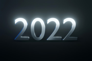 3D Illustration of the number 2022 in metal letters