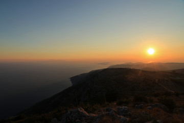 Landscape of Paklinski islands, view from St. Nikola peak, highest peak of Hvar island, Croatia 