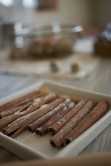 cinnamon sticks are on the table. close up