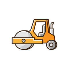 Road roller RGB color icon. Compactor type vehicle for construction works. Roadworks transportation. Heavy machinery for paving. Surfacing works machinery. Isolated vector illustration
