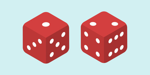 Two dice to gamble or gambling in craps flat vector icon for casino apps and websites