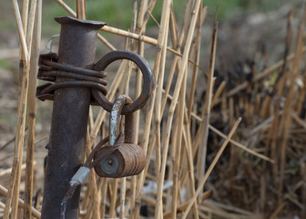 Rusty lock for tying boats.