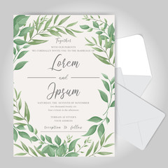 Editable wedding invitation card set template with Elegant Foliage