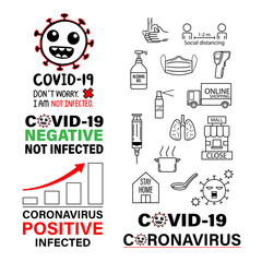 Coronavirus icon set with text. Editable stroke. Vector illustration EPS 10.