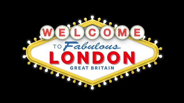 Welcome to London, UK sign in classic las vegas style design . 3D Render
