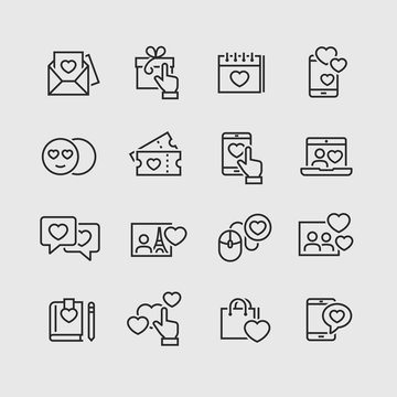 Love and Valentine’s day line icons 