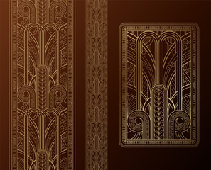 Gold art deco panel and border with ornament on dark background