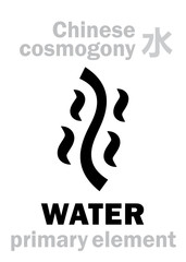 Alchymie Alphabet: WATER [水] one of the five primary elements of creation of The World in Chinese philosophy «Wu-Xing» & «Feng-Shui». Chinese hieroglyphic character, sign/symbol of The North.