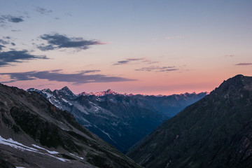 Obraz premium high mountains covered with snow and ice, peaks and valleys in the Caucasus