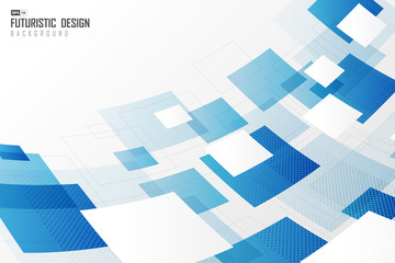 Abstract distort of square and white blue technology artwork graphic design cover background. illustration vector eps10