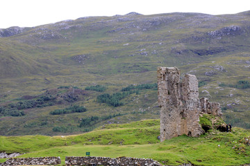 Ardvreck -  (Scotland), UK - August 11, 2018: Ardvreck Castle,  Loch Assynt, Scotland, Highlands, United Kingdom