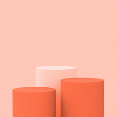 3d orange white cylinder podium minimal studio background. Abstract 3d geometric shape object illustration render. Display for cosmetic perfume fashion product.