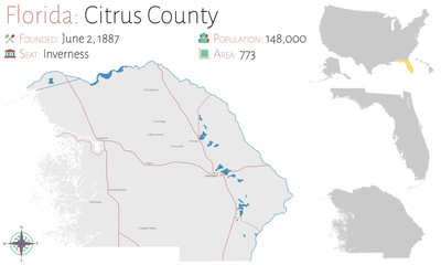 Large and detailed map of Citrus county in Florida, USA.