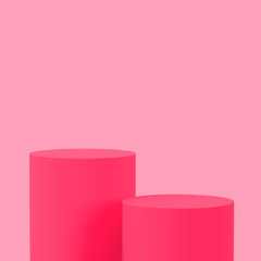 3d white pink rose cylinder podium minimal studio background. Abstract 3d pastel color geometric shape object illustration render. Display for cosmetic perfume fashion product.