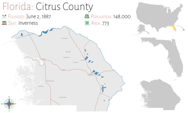 Large And Detailed Map Of Citrus County In Florida, USA.