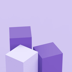3d purple violet and white cubes square podium minimal studio background. Abstract 3d geometric shape object illustration render. Display for cosmetic perfume fashion product.