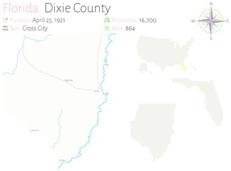 Large and detailed map of Dixie county in Florida, USA.